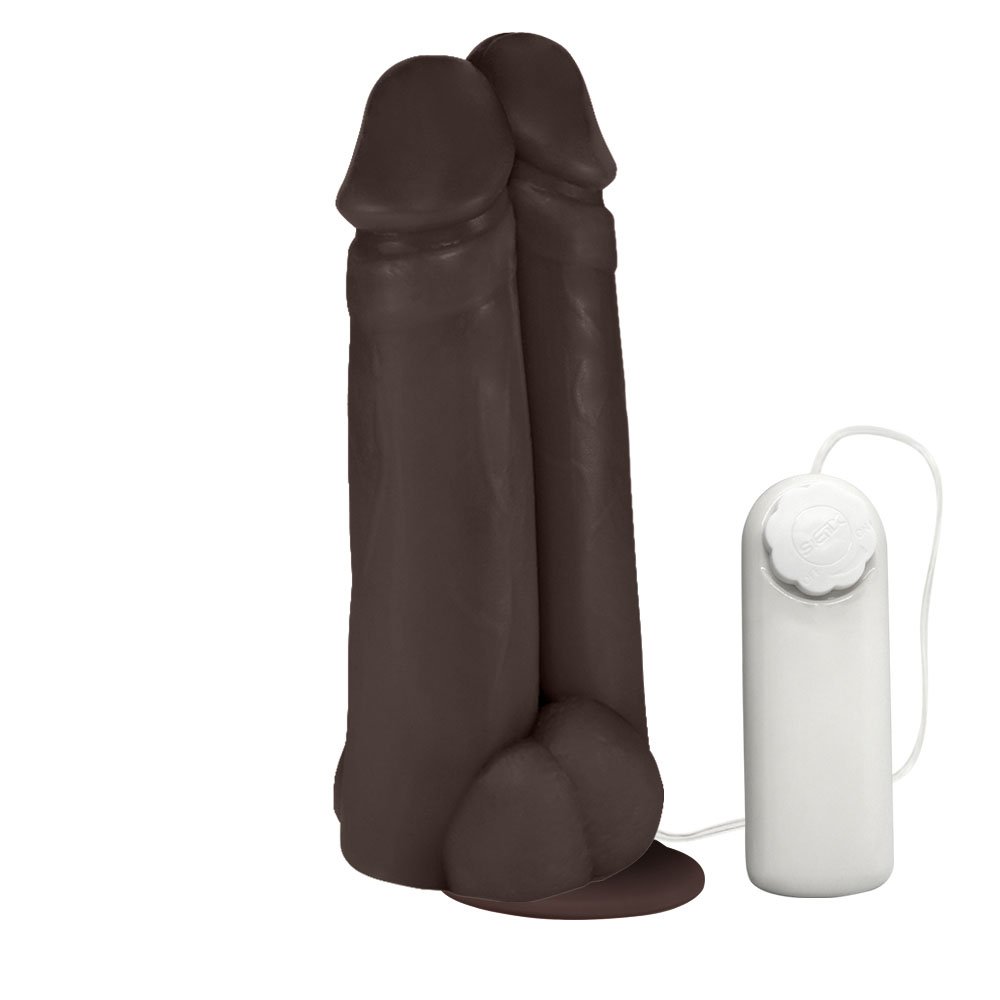 Pênis Realístico Flexível Duplo Amigos com Vibrador e Ventosa 18 x 6cm Marrom | Foto 02