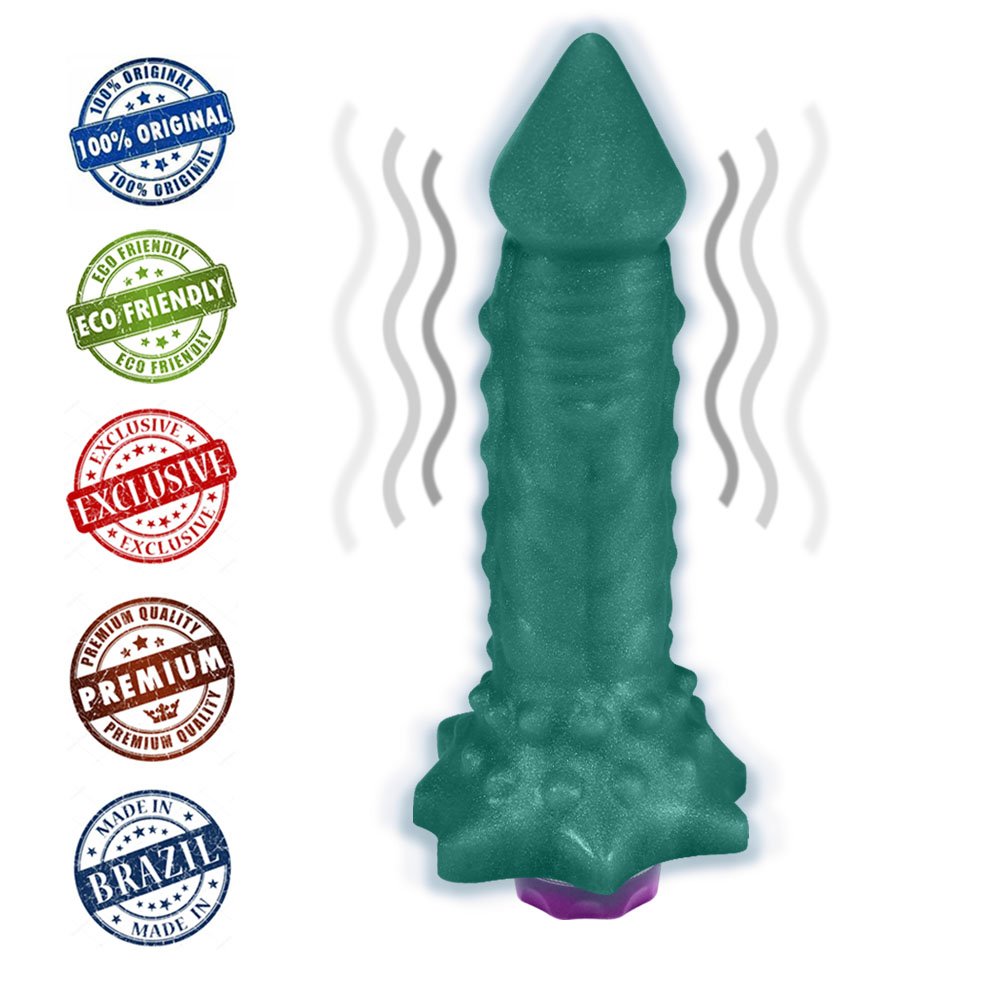 Pênis Flexível com Massageador Reptile com Vibrador 18 x 4,5cm Verde Cintilante | Foto 05