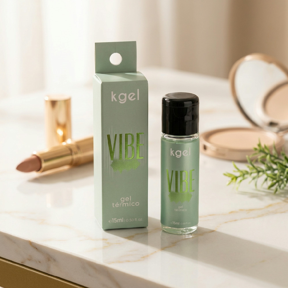 Gel Vibrador L�quido com Aquecimento Vibe Aroma de Ma�� Verde 15ml em cen�rio com maquiagem e espelho