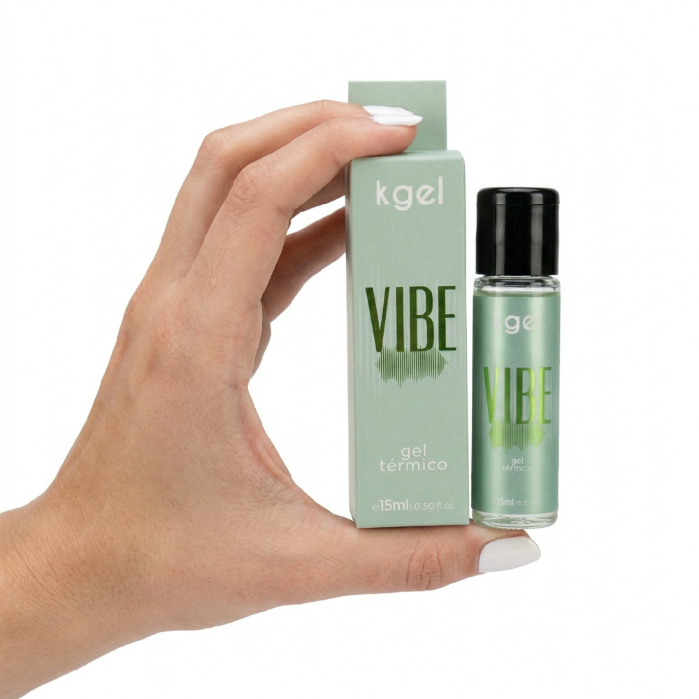 Gel Vibrador L�quido com Aquecimento Vibe Aroma de Ma�� Verde 15ml em closeup, destacando a embalagem e o frasco
