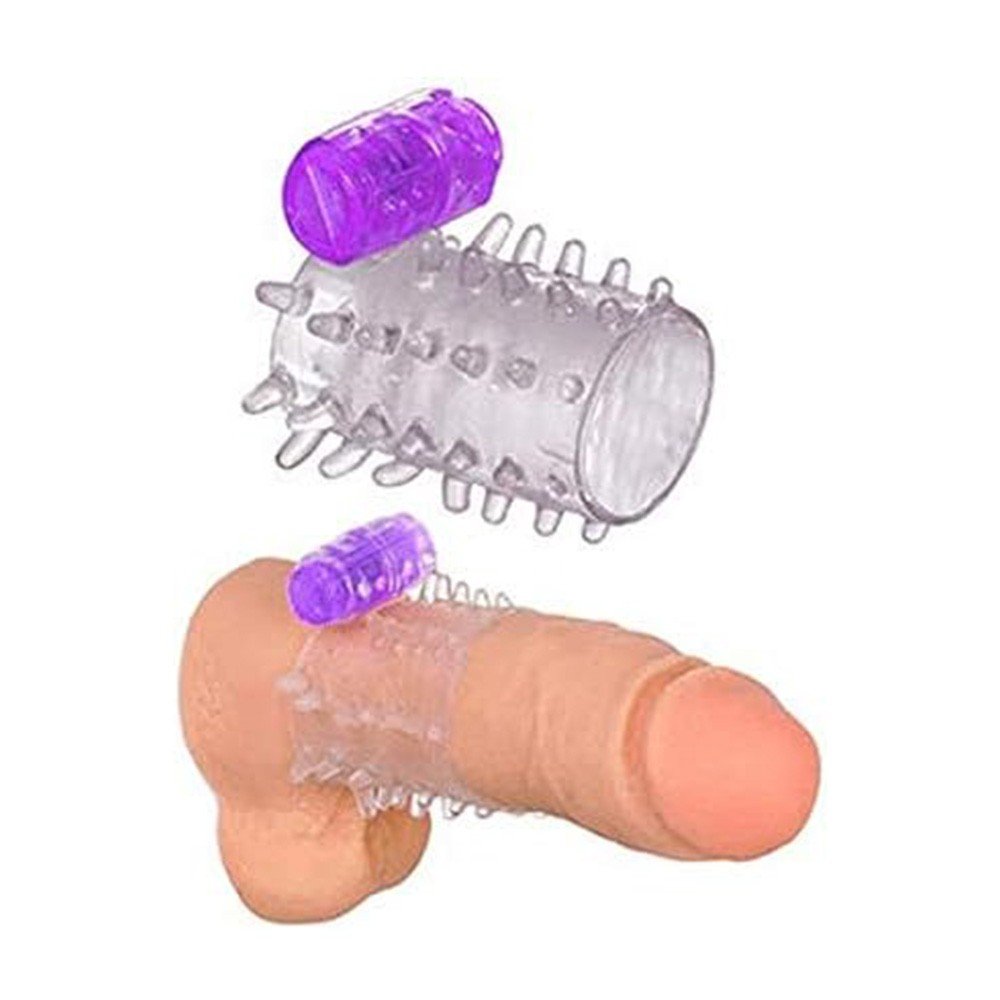 Capa Peniana com Vibrador em Jelly Vazada com Sali�ncias 6 x 3cm Lil�s | Foto 05