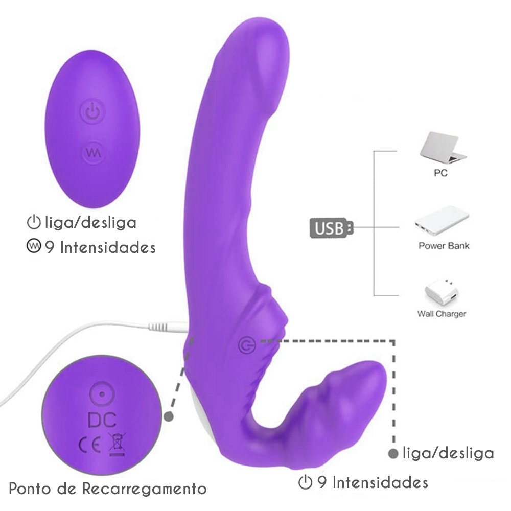 Cinta Peniana para Ela para Inversão de Papel em Silicone com 9 Vibrações Nana-RCT Roxo | Foto 06 Cinta Peniana para Ela para Inversão de Papel em Silicone com 9 Vibrações Nana-RCT Roxo | Foto 06