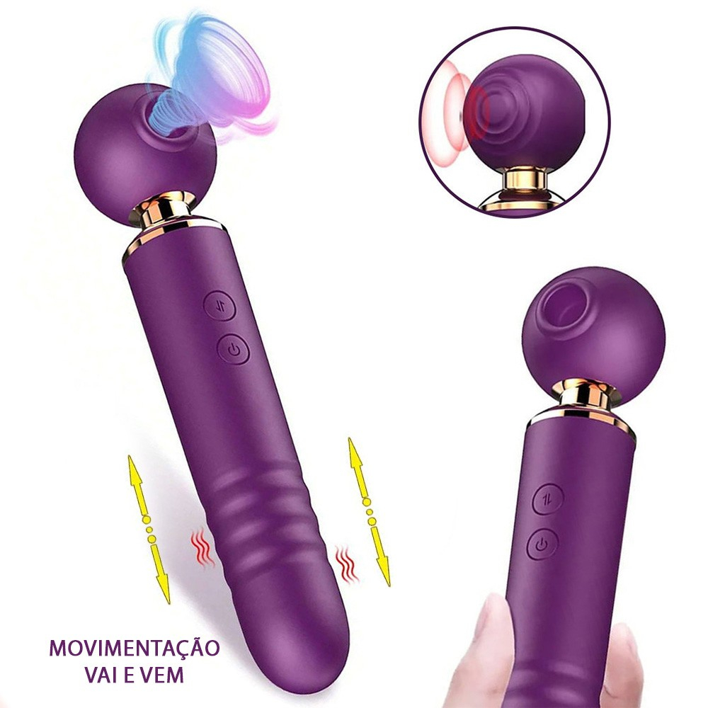 Vibrador Feminino Recarregavel em Silicone 3 em 1 - Roxo - Frente mostrando botoes de controle