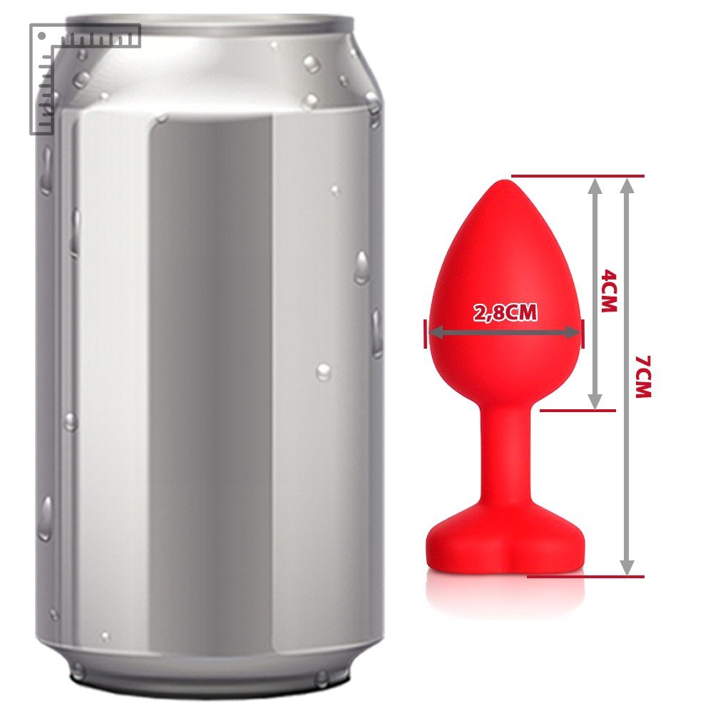 Plug Anal Joia em Silicone (Toque Aveludado) Tamanho M Base Cora��o Jonny Vermelho | close na ponta anat�mica do plug de silicone, ideal para inser��o suave e confort�vel