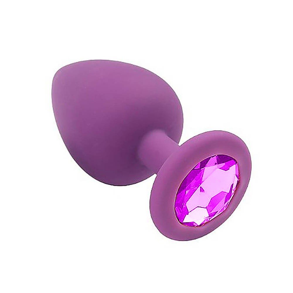 Plug Anal Joia em Silicone (Toque Aveludado) Tamanho P Base Redonda Jonny Roxo | Foto 05