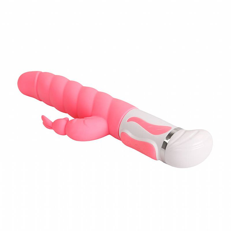 Vibrador Rabbit Estimulador Coelho, vista lateral com detalhes do design e do estimulador clitoriano