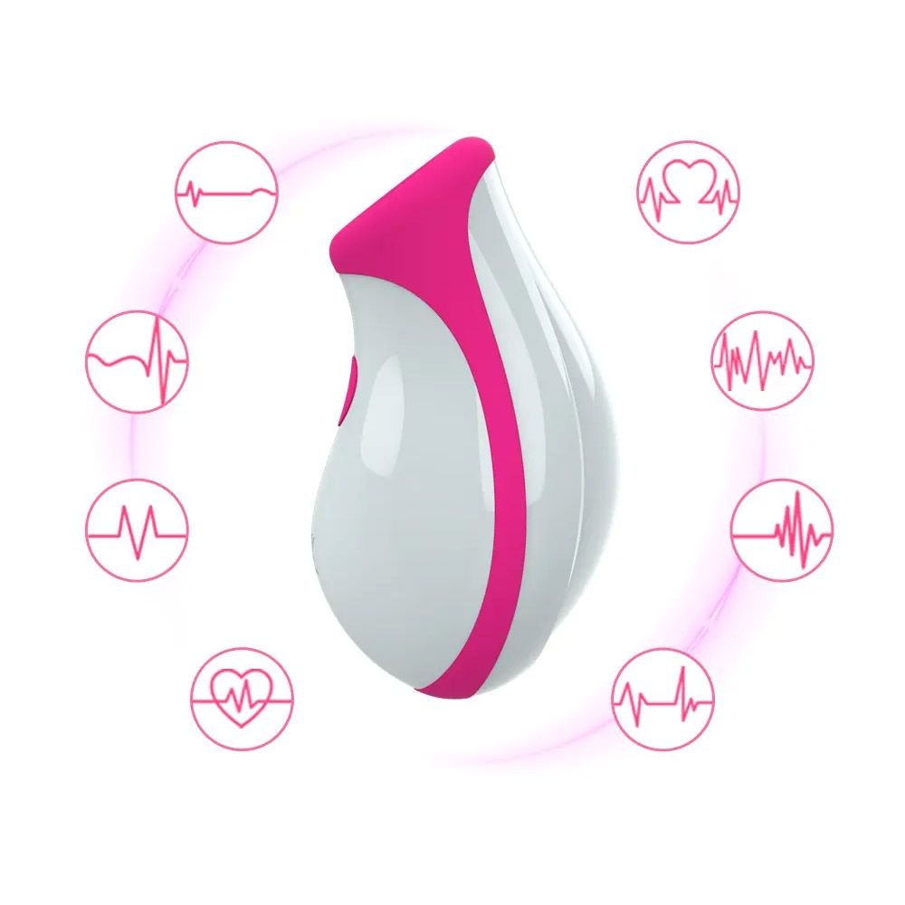 Vibrador para Clit�ris Recarreg�vel Belle Pink em vista lateral, cercado por �cones de pulsa��o