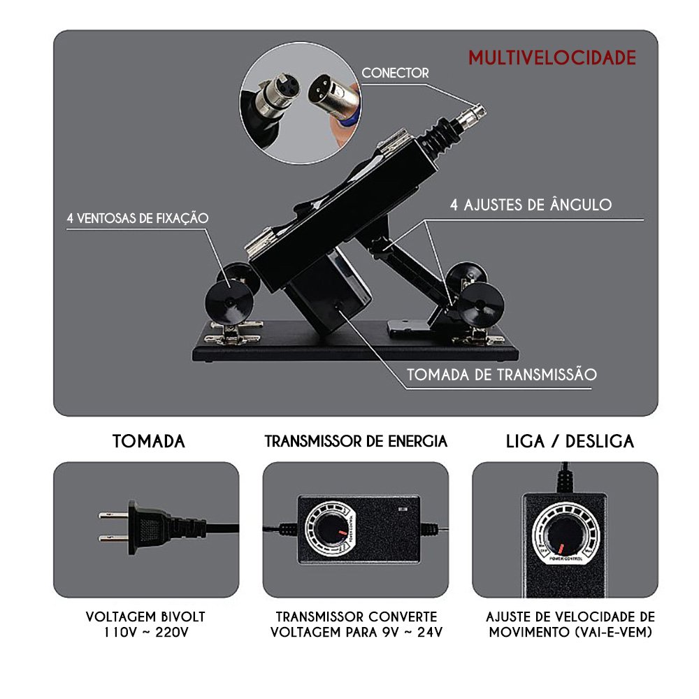 M�quina do Sexo Powerful Driving Fucking Machine com 4 P�nis em Silicone Bege | Foto 06