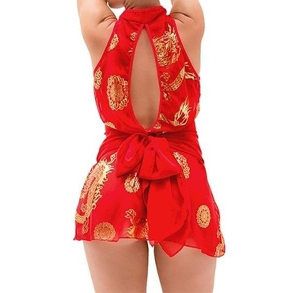 Fantasia Gueixa Sofie com Robe, Leque, Calcinha Tanga e Palito para Cabelo Vermelho | Foto 06