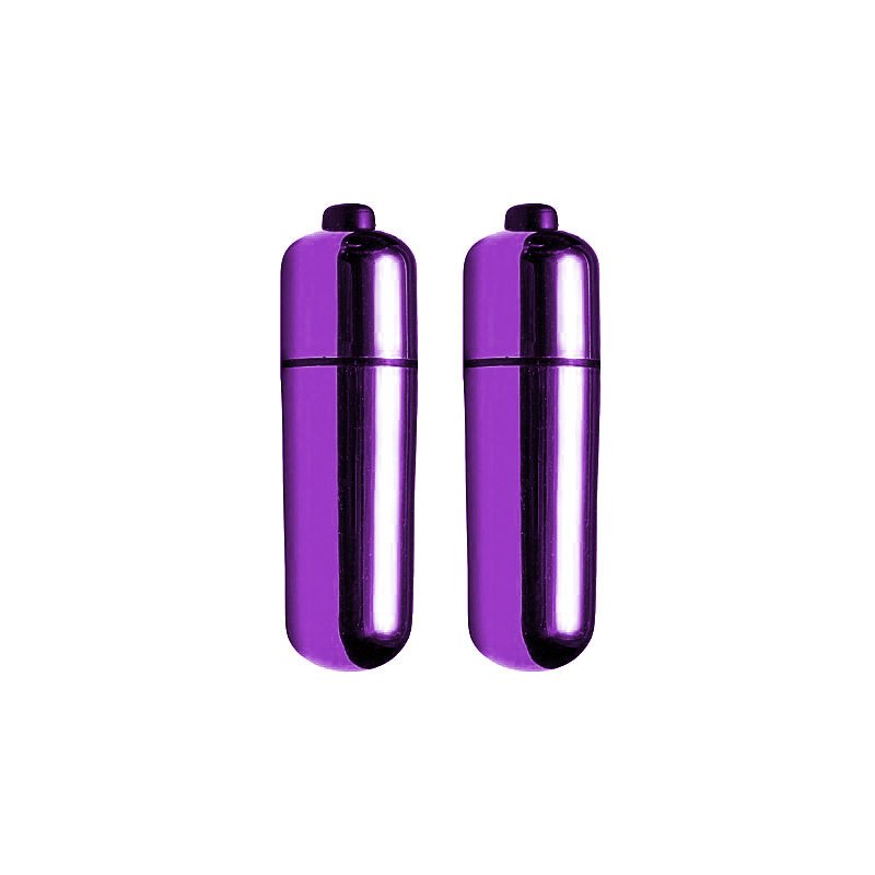 Duas unidades do Vibrador Bullet sem Fio Mini Power Roxo lado a lado, mostrando o acabamento metalizado.