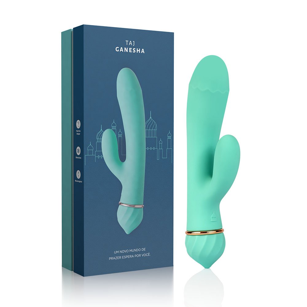 Vibrador Duplo em Silicone com 2 Motores, 13 Vibrações, Recarregável Ganesha Cyan | Foto 01 Vibrador Duplo em Silicone com 2 Motores, 13 Vibrações, Recarregável Ganesha Cyan | Foto 01