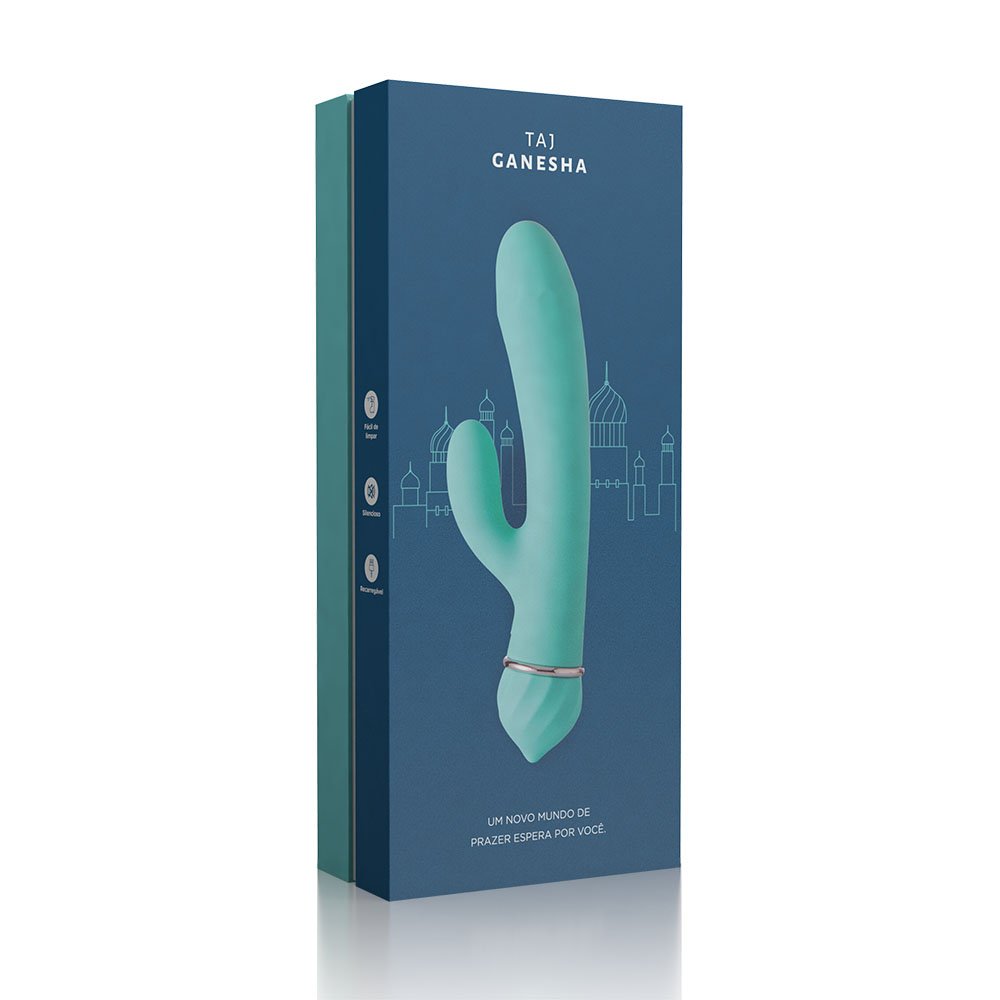 Vibrador Duplo em Silicone com 2 Motores, 13 Vibrações, Recarregável Ganesha Cyan | Foto 06 Vibrador Duplo em Silicone com 2 Motores, 13 Vibrações, Recarregável Ganesha Cyan | Foto 06
