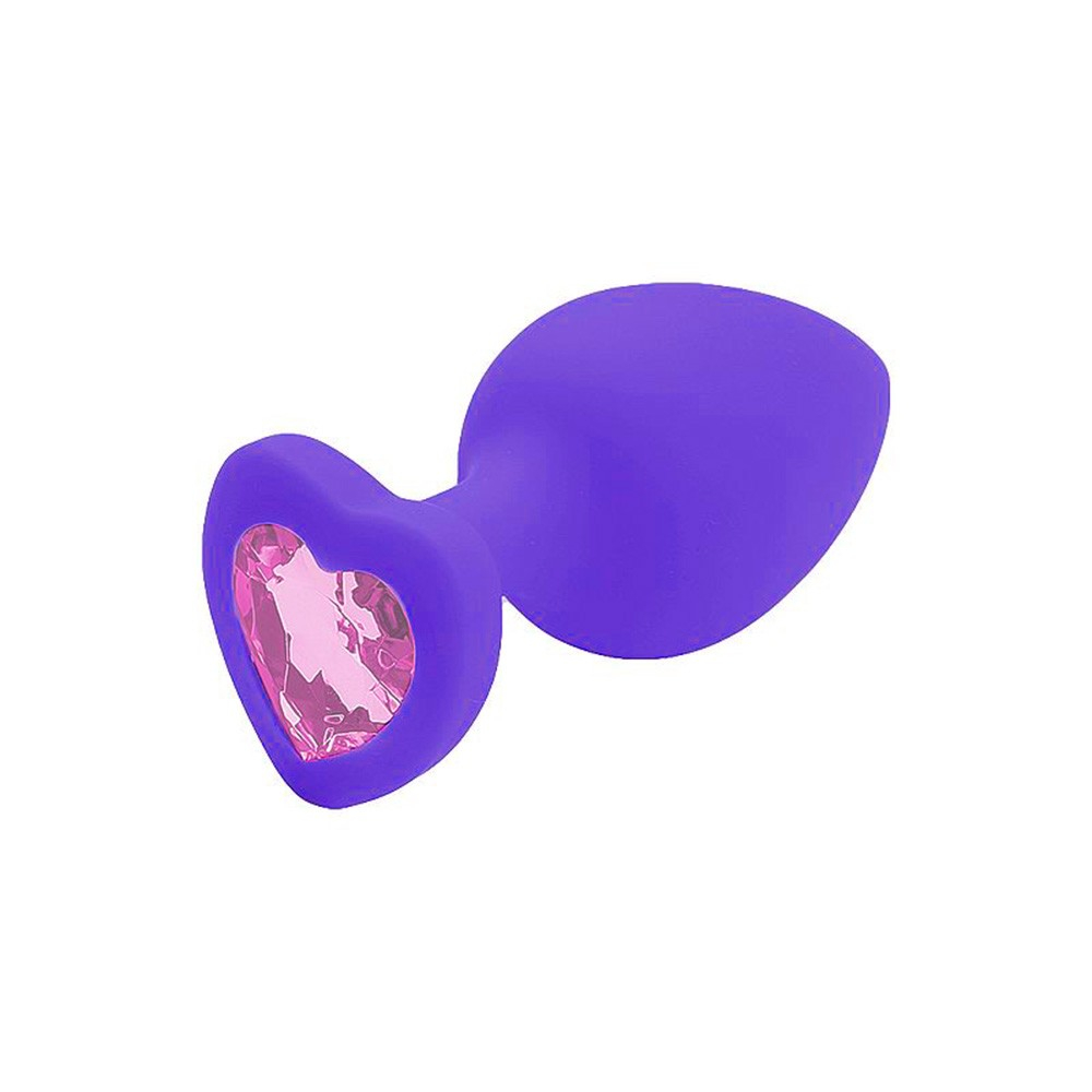 Plug Anal Joia em Silicone (Toque Aveludado) Tamanho M Base Cora��o e Formato Gota Jonny Roxo | Foto 02