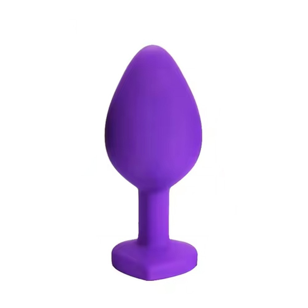 Plug Anal Joia em Silicone (Toque Aveludado) Tamanho M Base Cora��o e Formato Gota Jonny Roxo | Foto 04