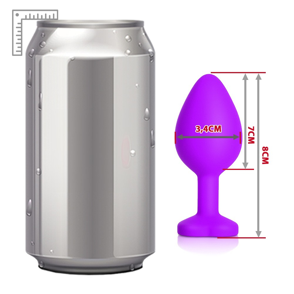 close na ponta arredondada do plug anal em silicone roxo para insercao suave e segura