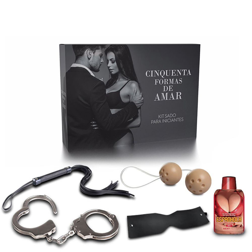 Kit Bondage 50 Formas de Amar com 5 Itens: Algema, Flogger, Venda, Óleo e Bolinha Preto | Foto 02 Kit Bondage 50 Formas de Amar com 5 Itens: Algema, Flogger, Venda, Óleo e Bolinha Preto | Foto 02