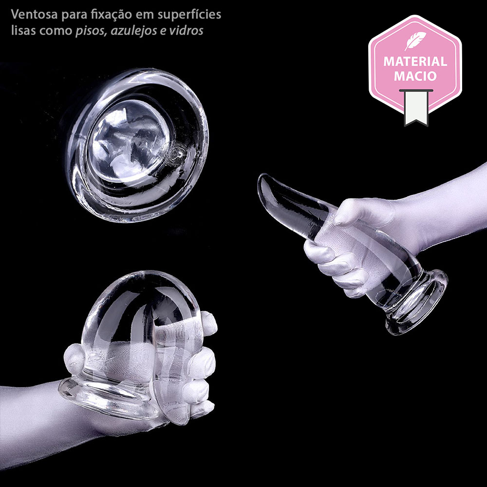 Plug Anal Cônico Flexível com Ventosa - TPE (Jelly Macio) 20 x 5,5cm Transparente | Foto 05