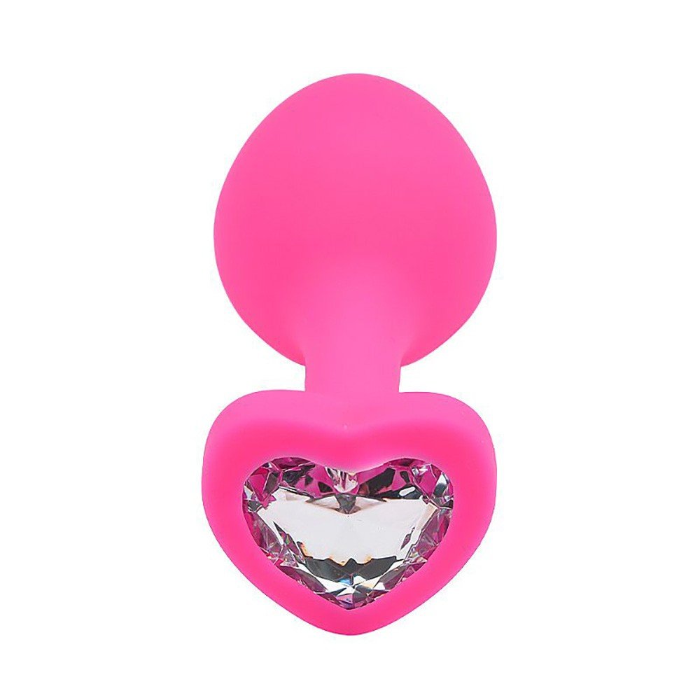 Plug Anal Joia em Silicone (Toque Aveludado) Tamanho M Base Cora��o Jonny Pink | Foto 02