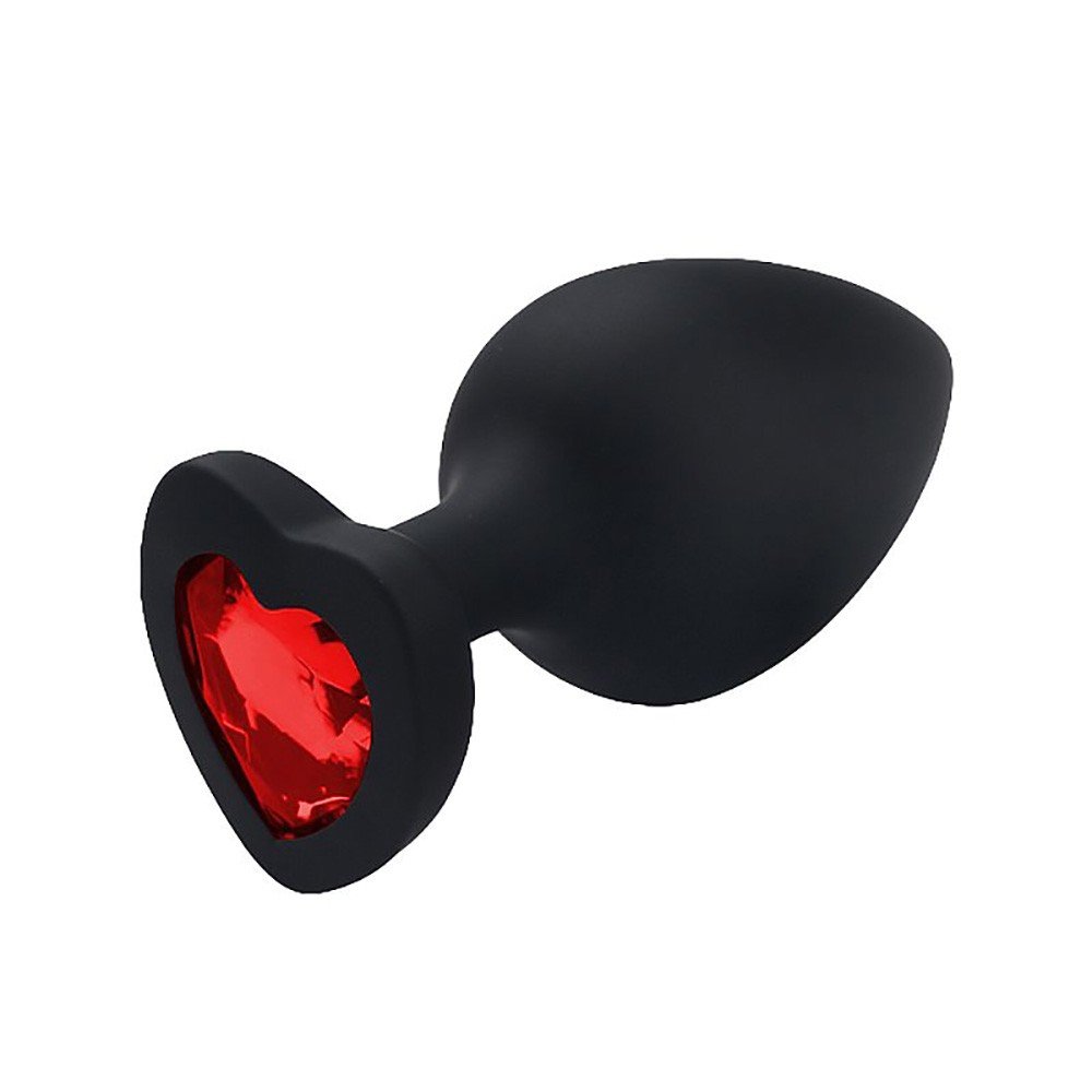 Plug Anal Joia em Silicone (Toque Aveludado) Tamanho M Base Cora��o Jonny Preto | Foto 02