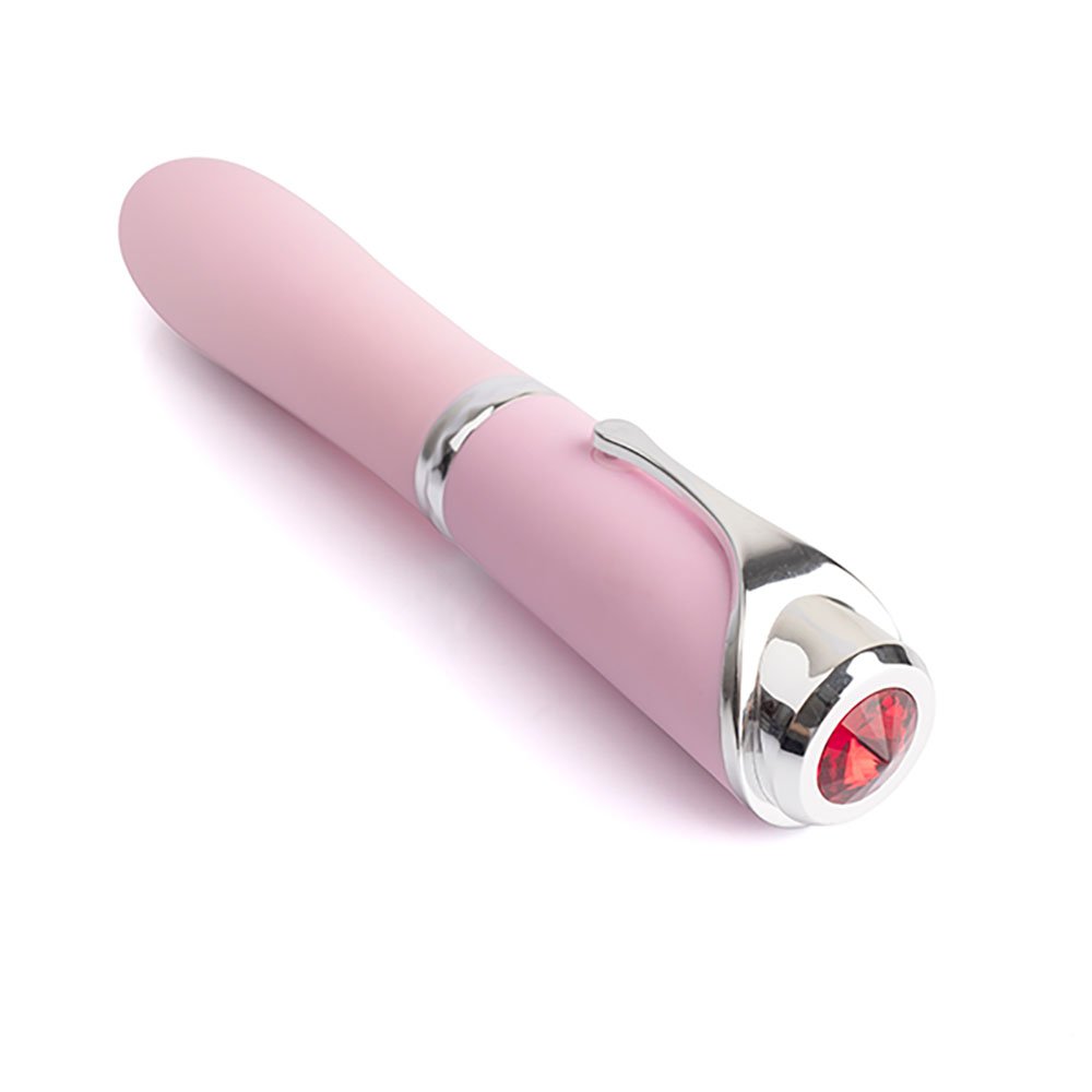 Vibrador Personal Recarreg�vel em Silicone Choquei Rosa - vista lateral detalhe da pedra e conector