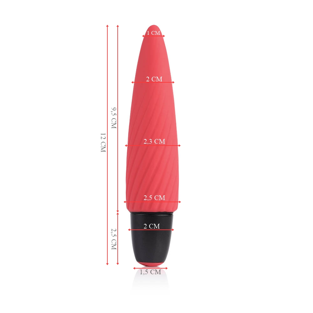 Vibrador Bullet Recarregavel em Silicone Vermelho com dimensoes detalhadas