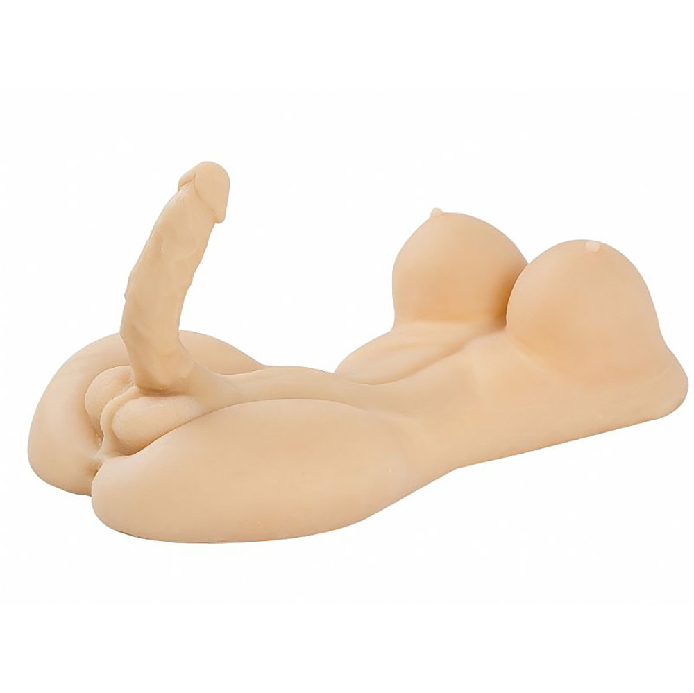 Masturbador Unissex Meio Corpo Travesti com Pênis em Cyberskin 18 x 4cm Bege | Foto 02