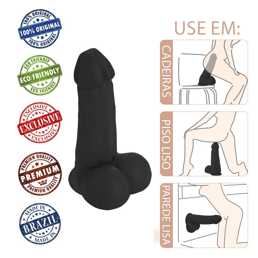 P�nis Gigante e Grosso Flex�vel com Escroto e Ventosa Poderoso, vista superior evidenciando a curvatura e detalhes.
