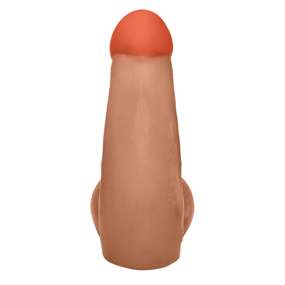 P�nis Gigante e Grosso Flex�vel com Escroto Mi�do 32 x 10cm Bege - Vista superior / frontal