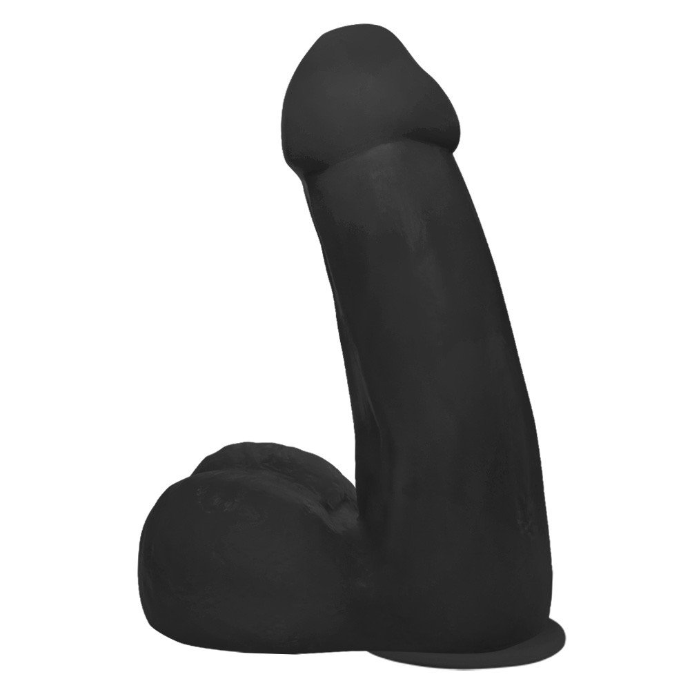 P�nis Gigante e Grosso Flex�vel com Escroto e Ventosa Miudo 32 x 10cm Preto lateral, evidenciando flexibilidade e tamanho