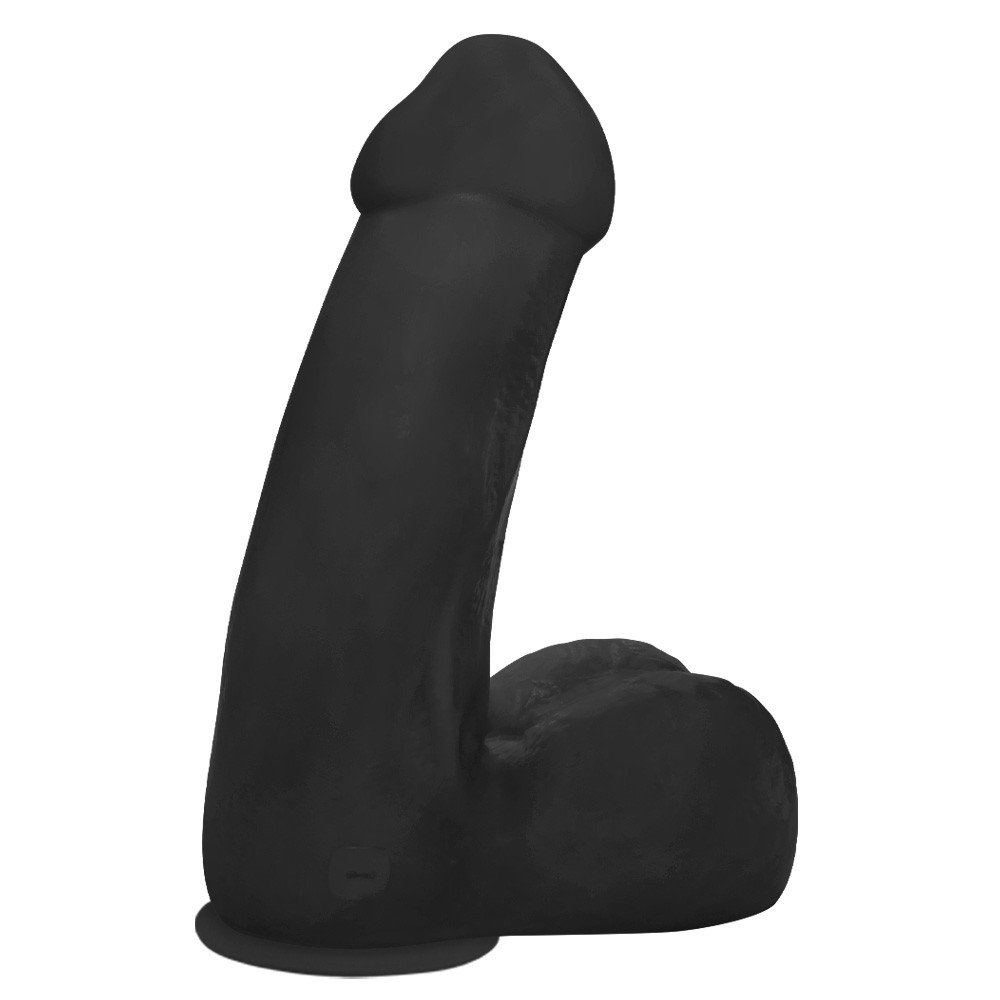 P�nis Gigante e Grosso Flex�vel com Escroto e Ventosa Miudo 32 x 10cm Preto vista superior, mostrando a largura e o escroto