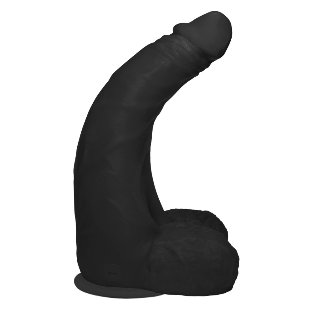 P�nis Gigante e Grosso Flex�vel com Escroto e Ventosa Profundo 36 x 10cm Preto - Vista lateral esquerda, enfatizando a textura do material.
