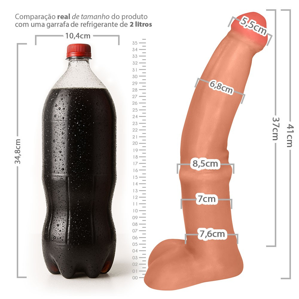 P�nis Gigante Minotauro bege, mostrando a base com escroto e a ventosa em detalhe, pronto para fixa��o