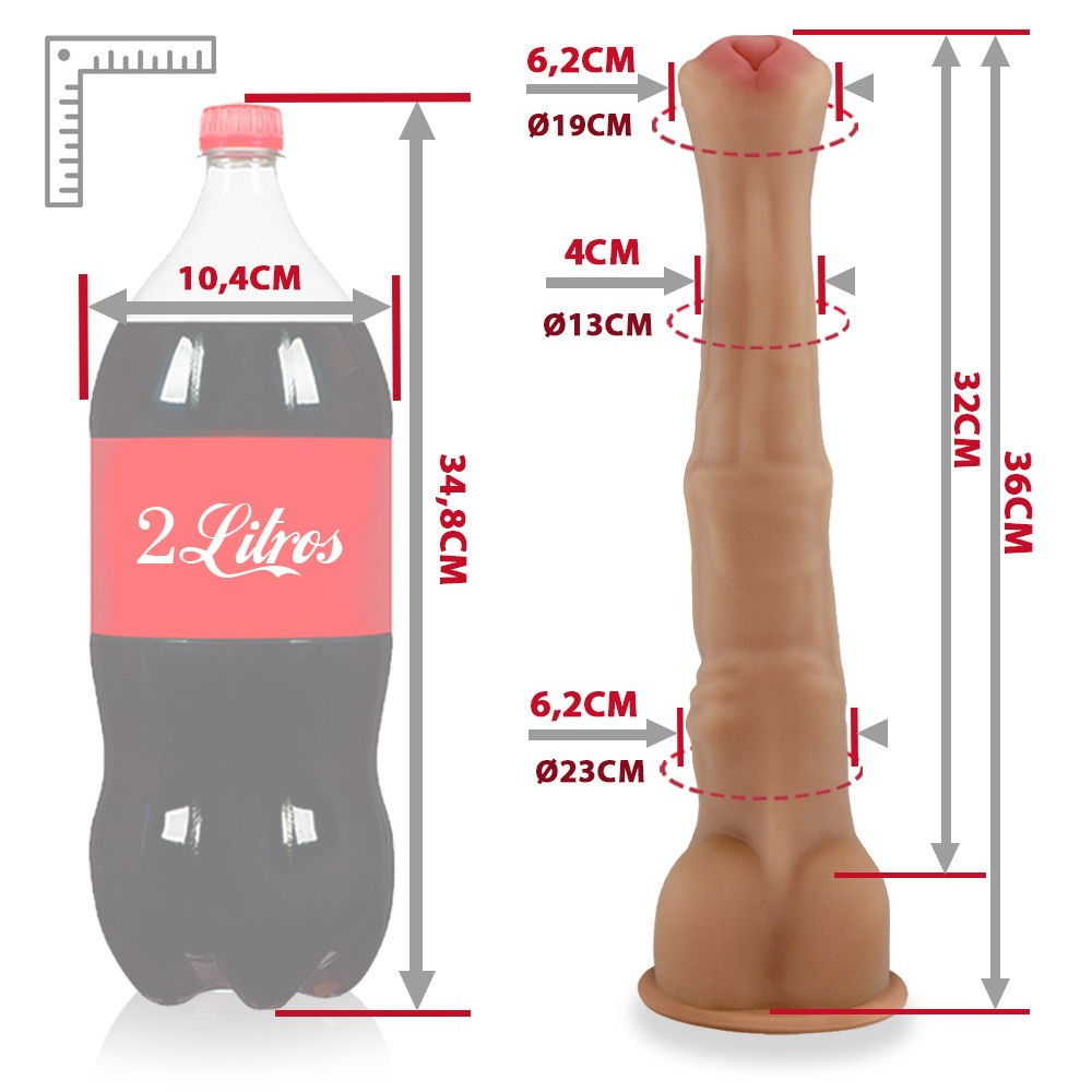 P�nis Gigante e Grosso Flex�vel com Escroto e Ventosa Garanh�o 36 x 6,2cm Bege | Outra vista lateral, enfatizando a espessura e a flexibilidade