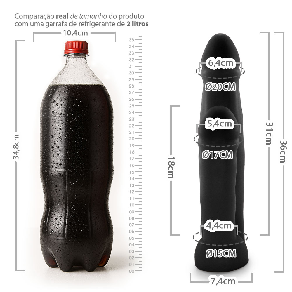 P�nis Duplo Gigante e Grosso G�meos em close-up, destacando a textura suave e o acabamento em PVC flex�vel preto