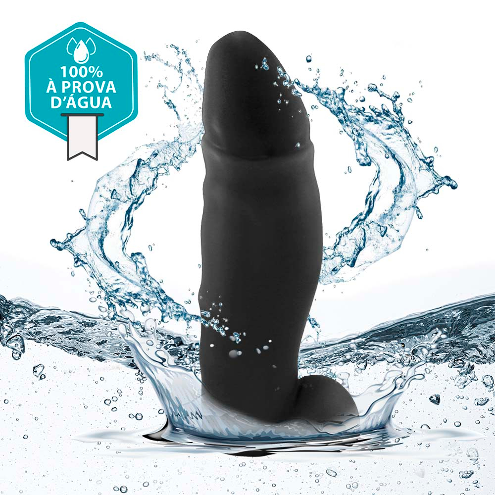 P�nis Gigante e Grosso Reborn, dildo em PVC flex�vel 33x9.6cm preto - vista da ponta, detalhando a glande e o formato arredondado.
