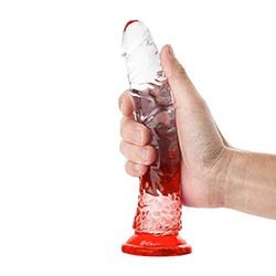 Foto do Produto P�nis Real�stico Flex�vel em Jelly com Ventosa 20 x 3,5cm Transparente e Vermelho