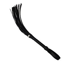 Flogger em PU (Imitação de Couro) com Tiras Finas de 16cm e Suporte na Ponta Preto