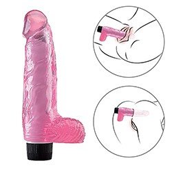 Foto do Produto Pênis Realístico em Jelly com Escroto e Vibrador Multivelocidade 21 x 4,6cm Pink
