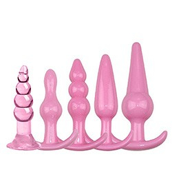 Foto do Produto Plug Anal em Silicone Kit com 5 Formatos Rosa
