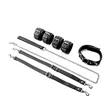 Foto do Produto Kit Bondage em PU (Imita��o de Couro) com Coleira, Guia, Algema e Tornozeleira Preto
