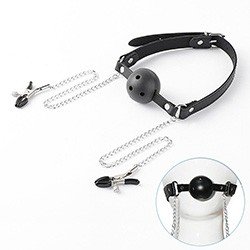 Foto do Produto Morda�a com Formato de Bola em PVC com Fivela em PU (Imita��o de Couro) e Prendedor de Mamilo Preta