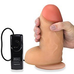 Foto do Produto P�nis Real�stico em PVC Flex�vel com Escroto, Ventosa e Vibrador Mozinho 15 x 6,5cm Bege
