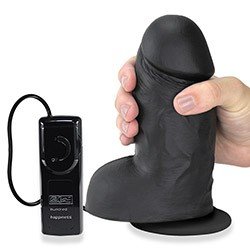 Foto do Produto P�nis Real�stico em PVC Flex�vel com Escroto, Ventosa e Vibrador Mozinho 15 x 6,5cm Preto