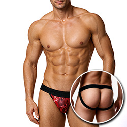 Cueca Sensual Jock em Poliéster com Elástico Animal Print Cobra Vermelha