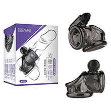 Anel Peniano com Estrangulador Testicular e Vibrador em Silicone Preto