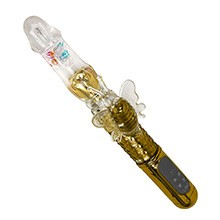 Foto do Produto Vibrador Rabbit Rotativo Vai e Vem com Estimulador Multivelocidade Recarregável Dourado