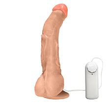 Foto do Produto Pênis Gigante e Grosso Flexível com Vibrador, Escroto e Ventosa Mandingo 27 x 5,5cm Bege