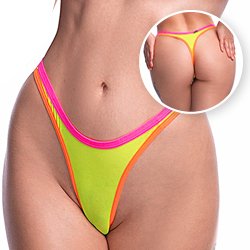 Foto do Produto Calcinha String Fio Dental Sexy em Tule Estilo Asa Delta com Vi�s Colorido Amarela