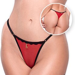 Foto do Produto Calcinha String Fio Dental Sexy em Tule com Bijoux e Detalhe em Renda Vermelha