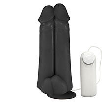 Foto do Produto P�nis Real�stico Flex�vel Duplo Amigos com Vibrador e Ventosa 18 x 6cm Preto
